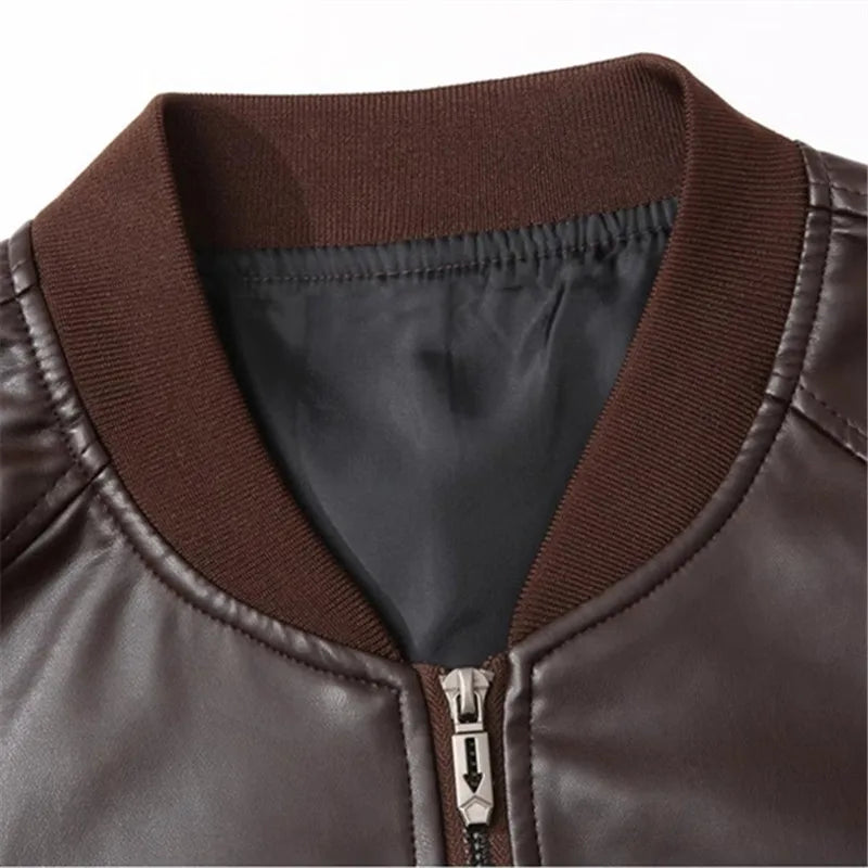 Men’s Leather Zip Jacket with Stand Collar