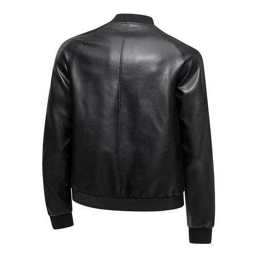 Men’s Leather Zip Jacket with Stand Collar