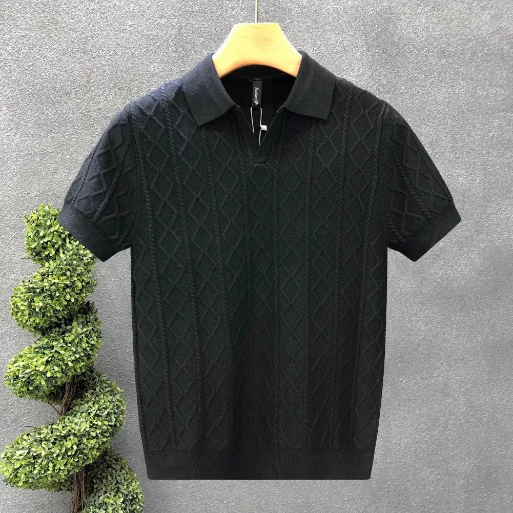 Men’s Textured Knit Short Sleeve Polo