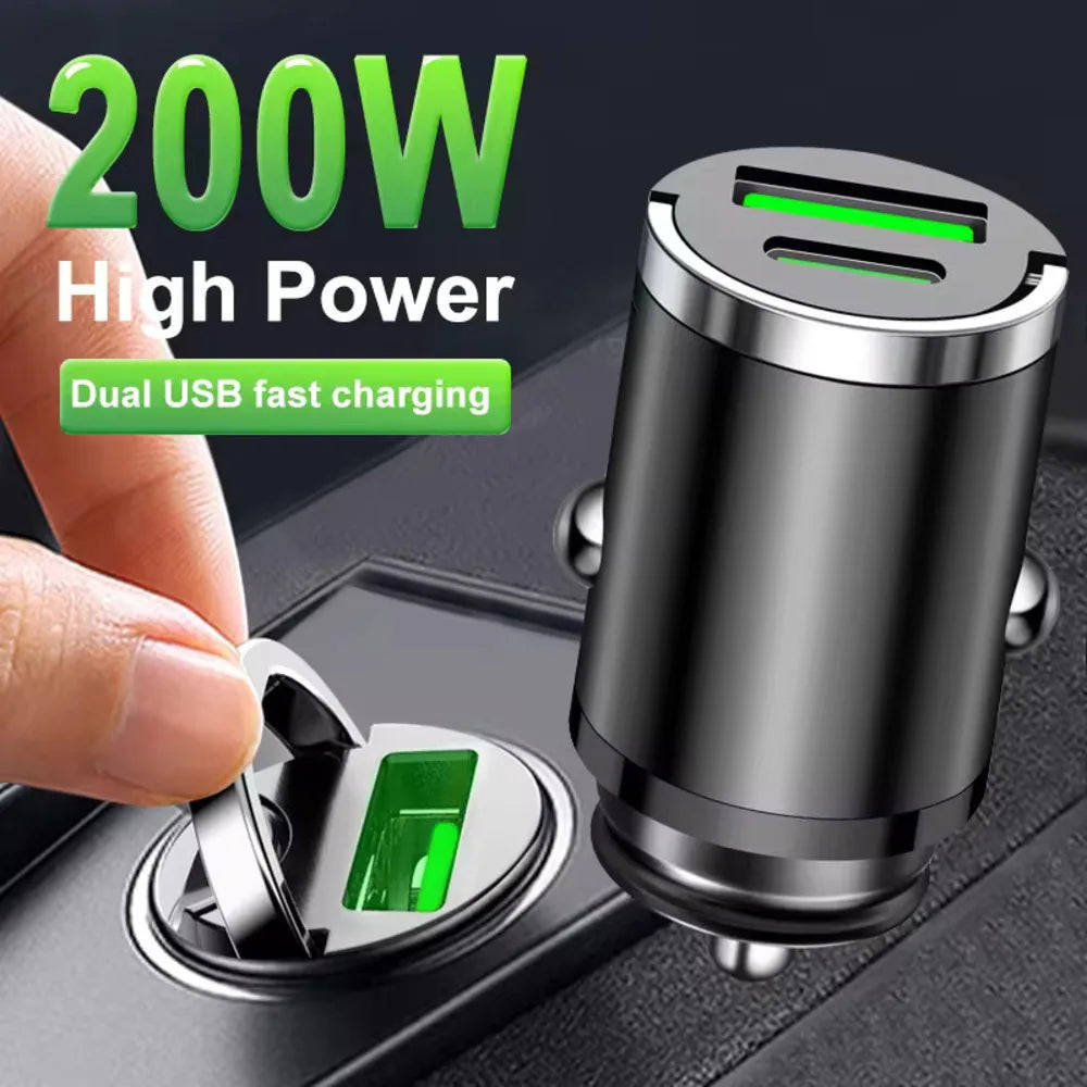 Mini 200W Car Charger with Dual USB Ports