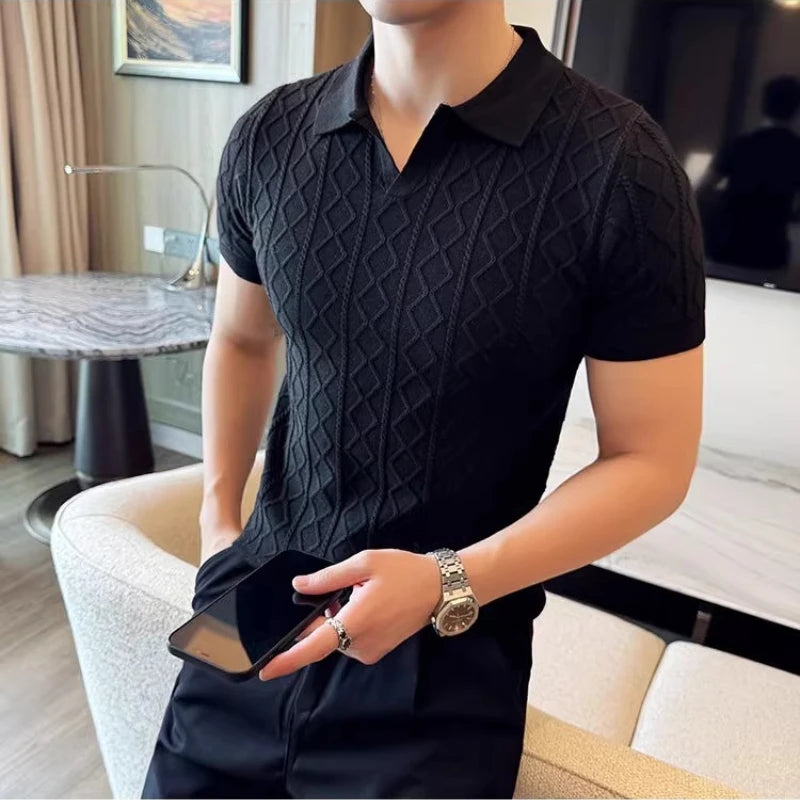 Men’s Textured Knit Short Sleeve Polo